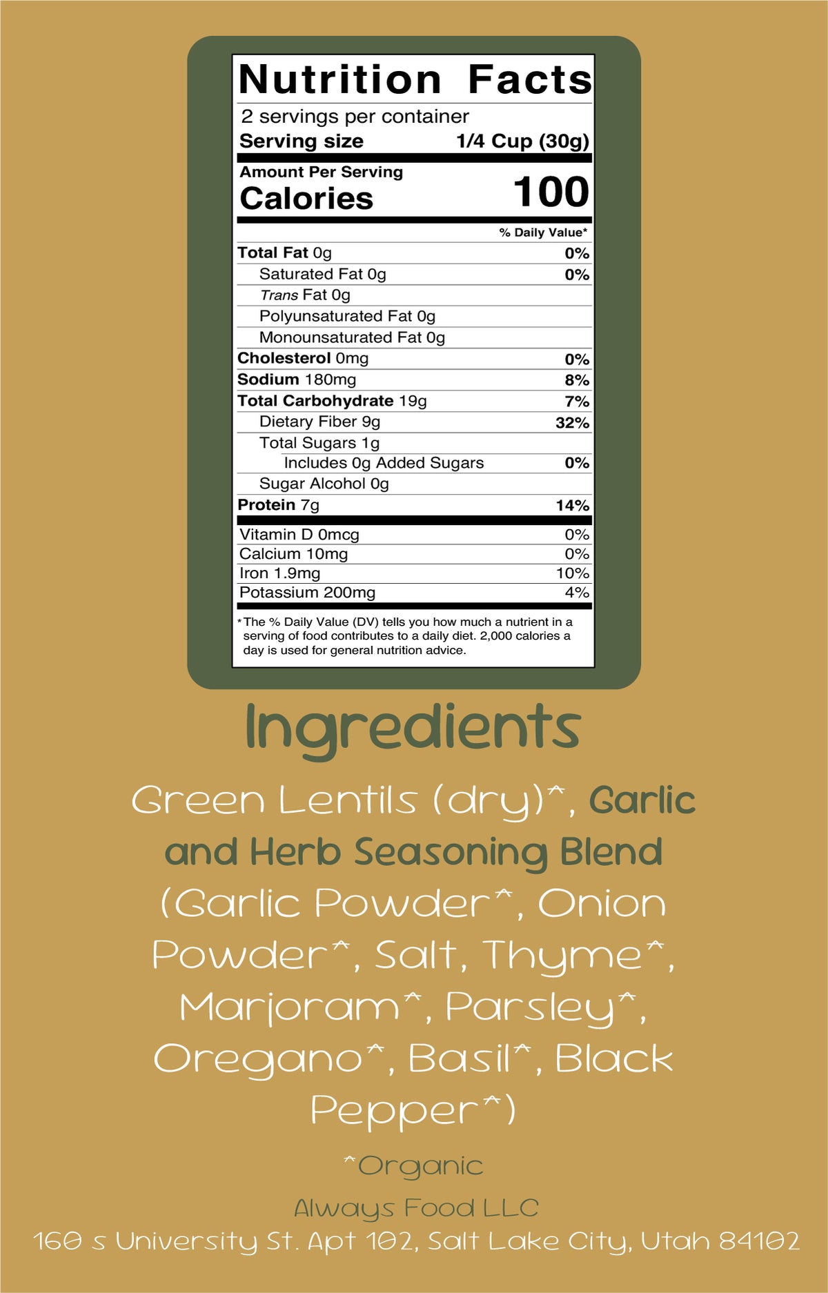 Always Lentils - Garlic and Herb (6 pc large)
