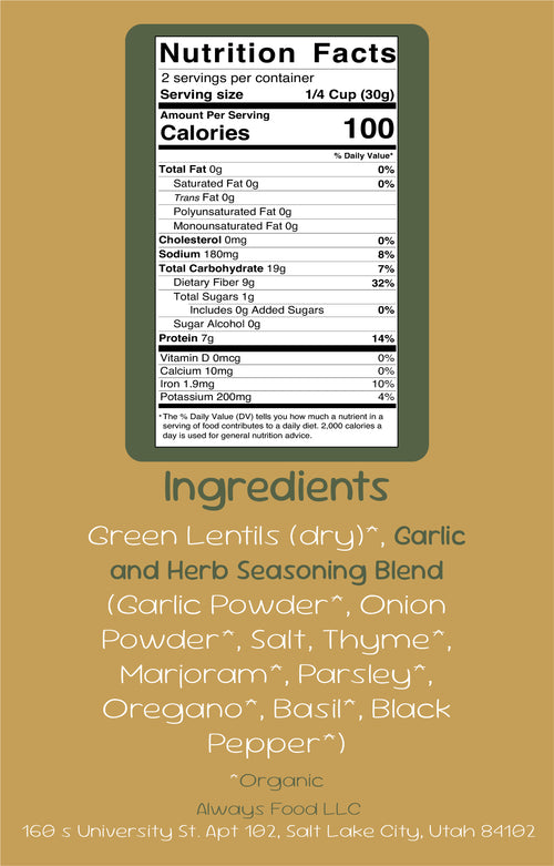 Always Lentils - Garlic and Herb (6 pc large)