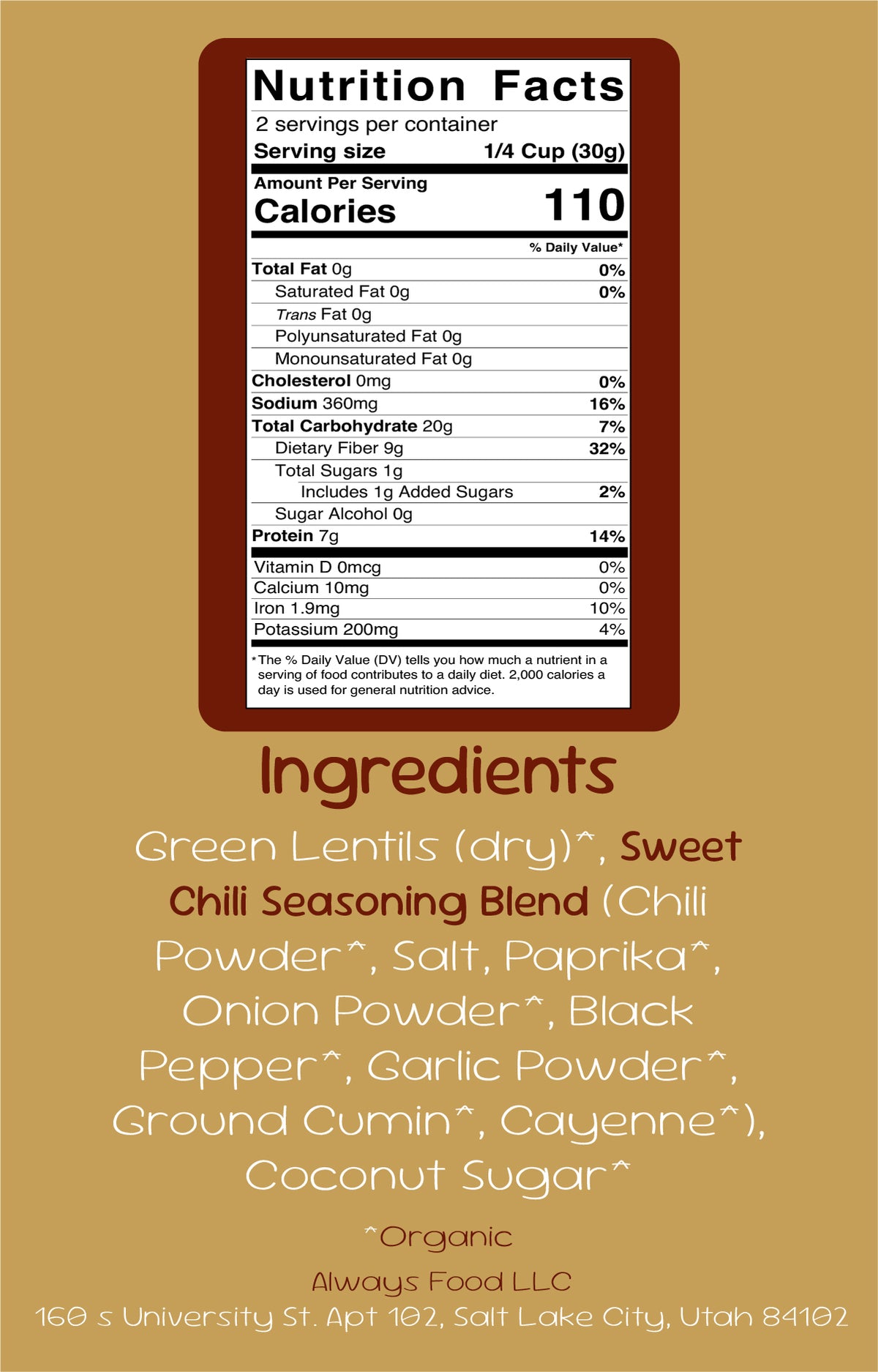 Always Lentils - Sweet Chili (6 pc large)