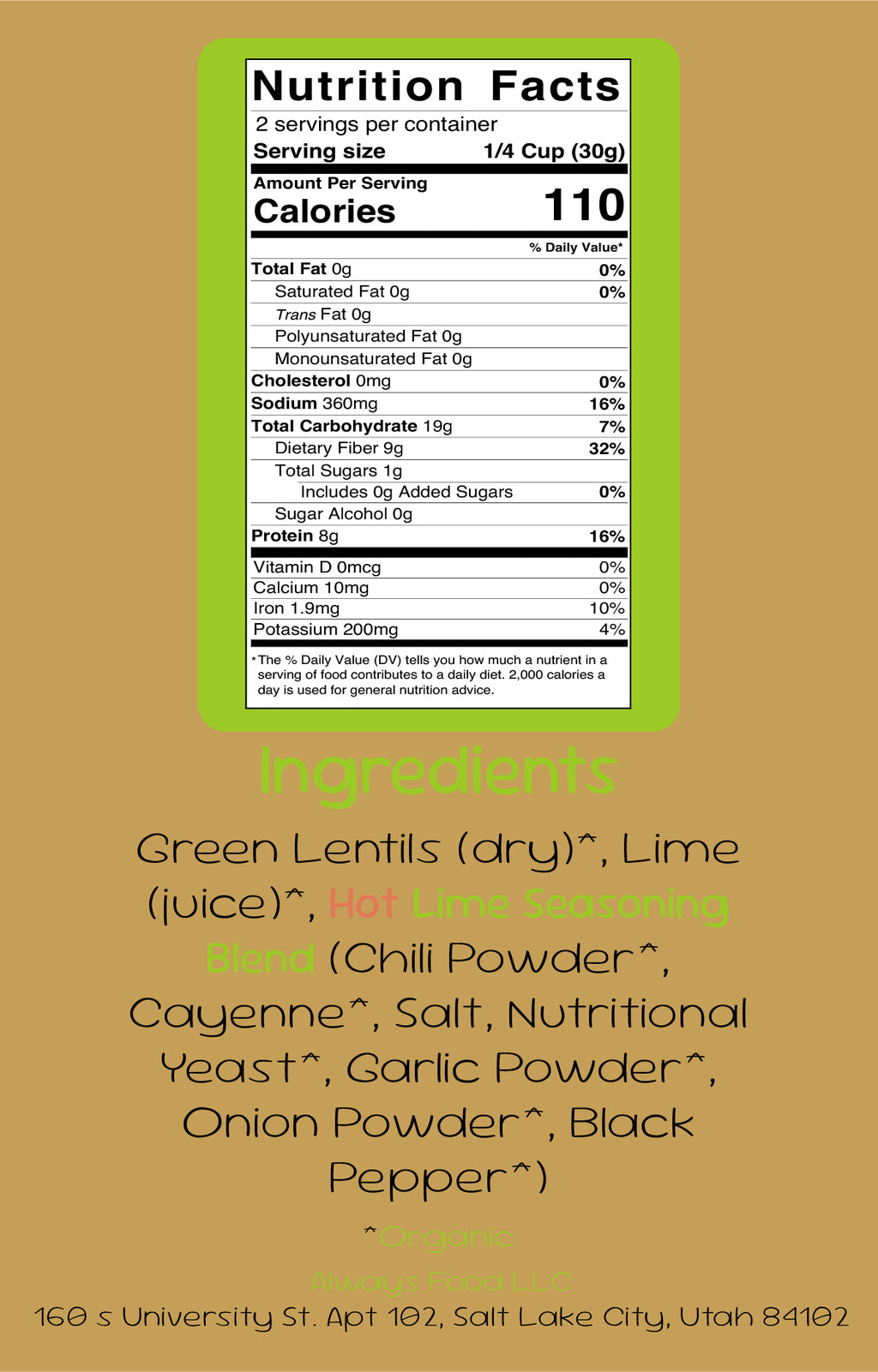 Always Lentils - Hot Lime (6 pc large)