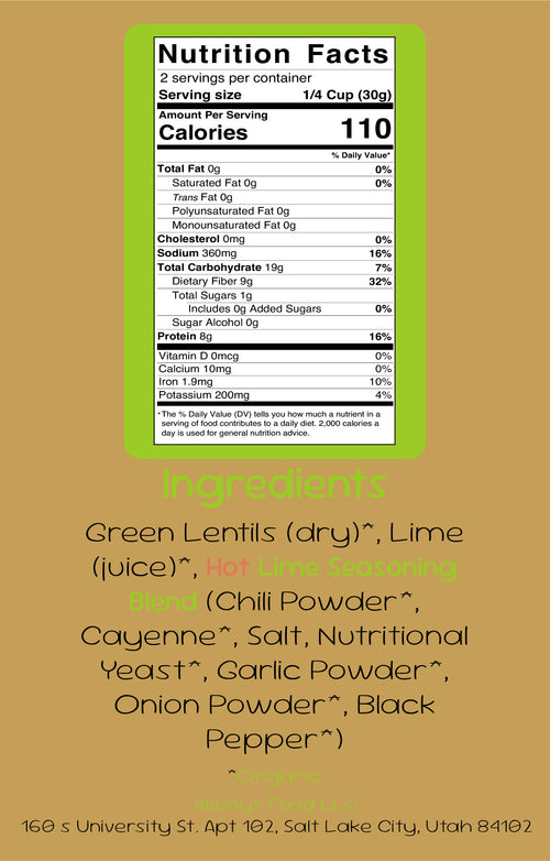 Always Lentils - Hot Lime (6 pc large)