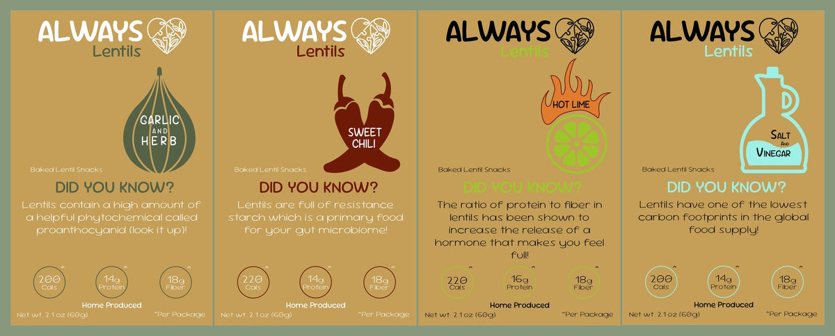 Always Lentils – Variety Pack, 4-Pack (2.1 oz bags), All 4 Flavors