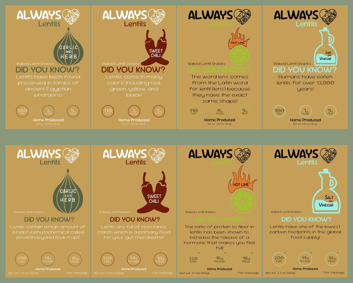 Always Lentils – Variety Pack, 8-Pack (1.05 oz + 2.1 oz bags), All 4 Flavors