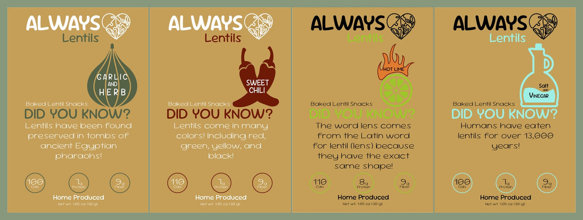 Always Lentils – Variety Pack, 4-Pack (1.05 oz bags), All 4 Flavors